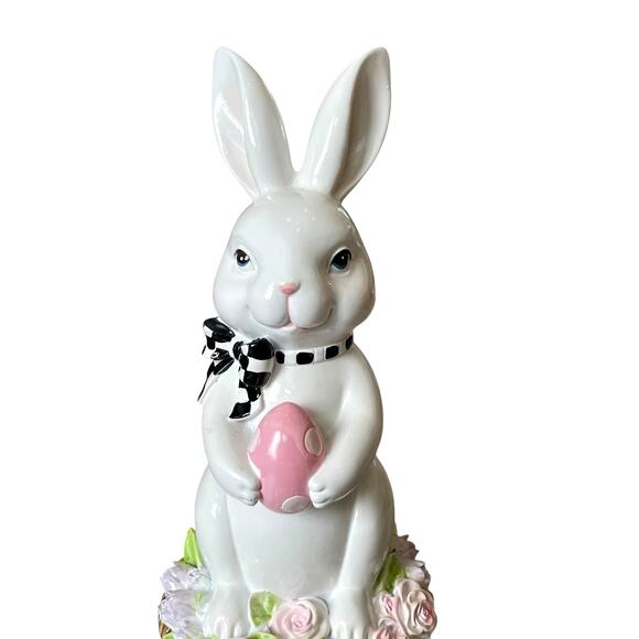 TOPHAT & TAIL Easter Bunny Rabbit On Flower Pedestal Egg 15" Mackenzie Style NEW - Picture 12 of 15
